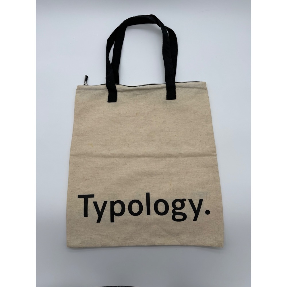 Typology Paris Canvas Tote Bag Cream Black Logo Zipper Top Minimalist